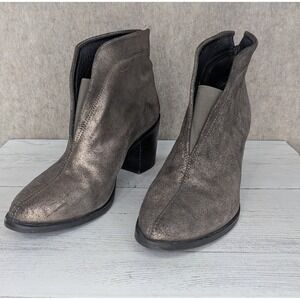 Womens Metallic Bronze Leather Ankle Boots Block Heel Pointed Toe Size 8M